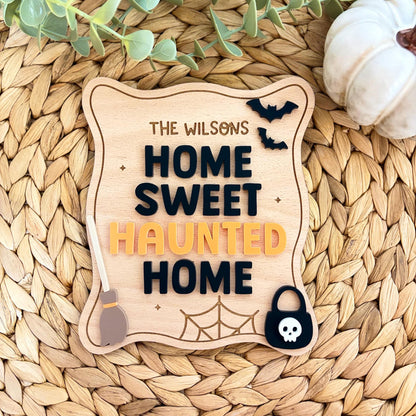 Personalised Home Sweet Haunted Home Shelf Sitter | Halloween Decor | Haunted Home Sign | Spooky | Seasonal Decoration | Home Decor | Gift