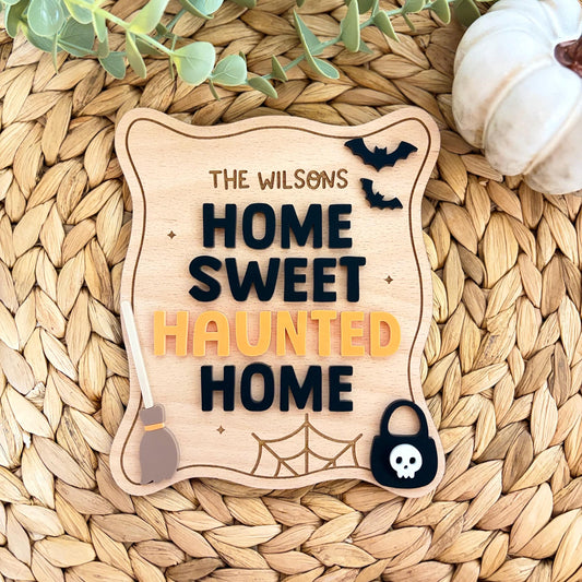 Personalised Home Sweet Haunted Home Shelf Sitter | Halloween Decor | Haunted Home Sign | Spooky | Seasonal Decoration | Home Decor | Gift