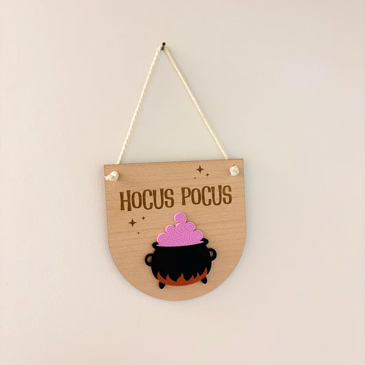 Hocus Pocus Hanging Sign | Hanging Decoration | Seasonal Decor | Halloween Home Decor | Witch Cauldron | Spooky Gift